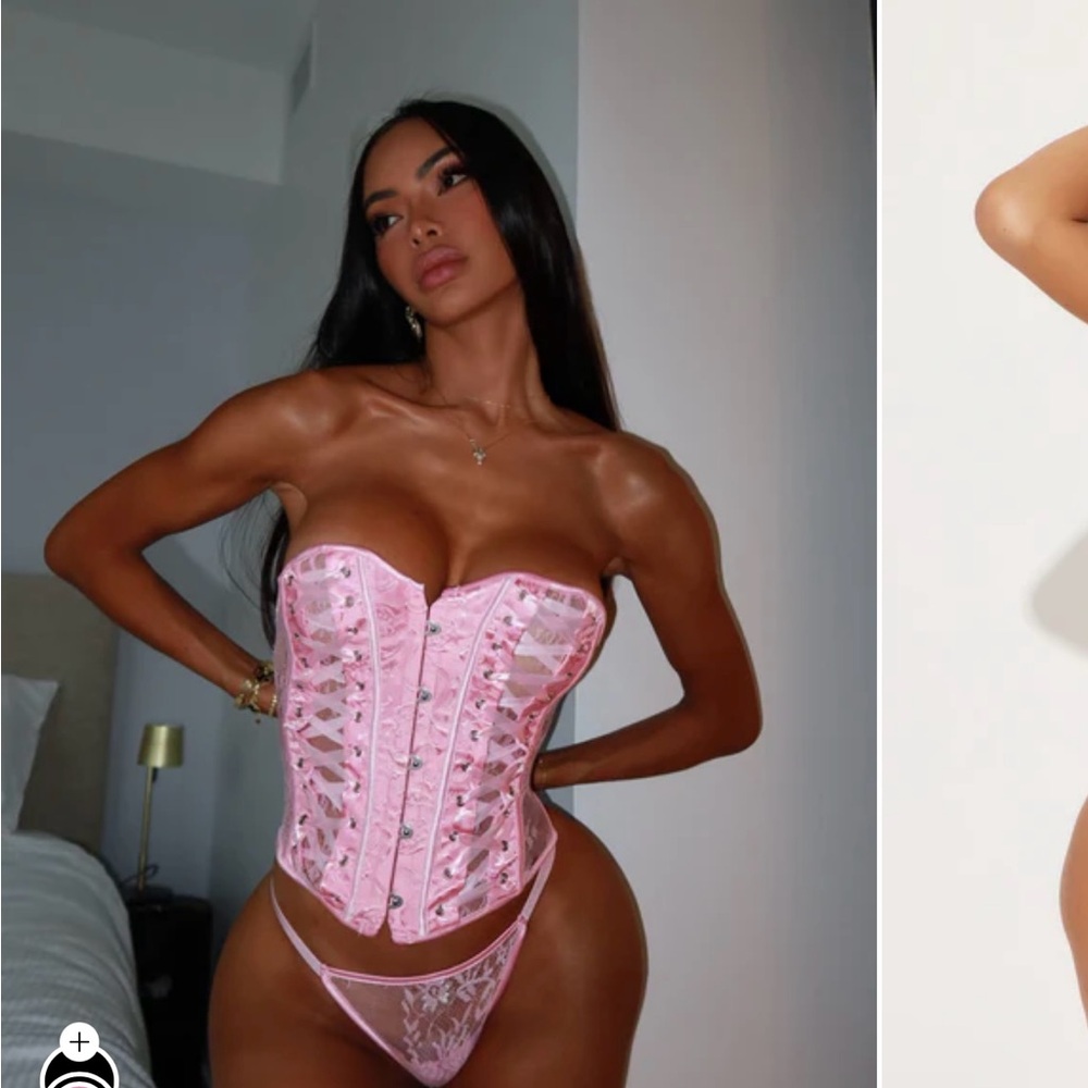 Janice Lace Up Corset 2 Piece Set - Pink